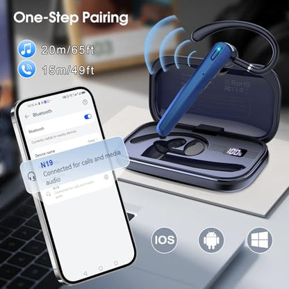 Atheewon N19 Wireless Bluetooth Headset V5.3, Noise Cancellation, Bluetooth 5.3, Waterproof, In-Ear, Single Ear, Dark Blue