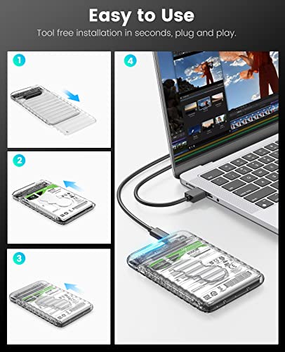 ORICO 2.5 Inch Hard Drive Enclosure USB 3.0 Type C Transparent Case for 6TB SATA SSD/HDD