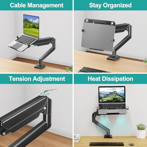 MOUNT PRO Laptop Stand Desk Mount, Universal Arm Mount, Fits Max 17" Laptop and 32" Monitor, Aluminum Adjustable Holder, 22lbs Capacity