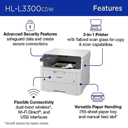 Brother HL-L3300CDW Color Laser Printer 2400x600 dpi 3-in-1 Functionality