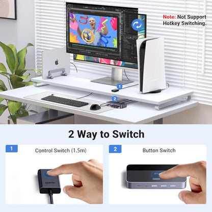 UGREEN KVM Switch 2-Port HDMI USB 3.0 Metal Controller 4K@60Hz