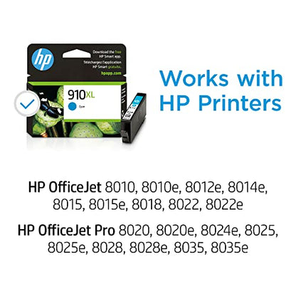 HP 910XL Cyan Ink Cartridge 700 Pages Compatible with OfficeJet Pro 8025 8025e 8034e 8035 8035e