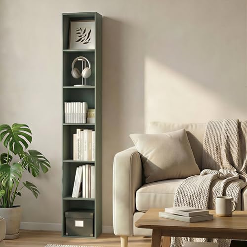 Furinno 6-Tier 24009SG Height 71.0 inches Width 12.1 inches Depth 9.4 inches Rectangular Open Shelving Floor Mount Bookcase