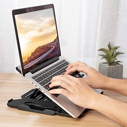 KENTEVIN 10-17" Laptop Stand & Phone Mount Adjustable Ergonomic Foldable - Model XMLSR - Black - Portable