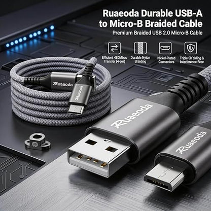 Ruaeoda 6ft Micro USB Cable rR142 Fast Charging Wire CE FCC RoHS USB 2.0