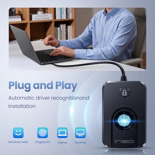 ineo 4.45x3.62x1.22in 3.2oz USB Fingerprint Reader Biometric Authentication Security Device