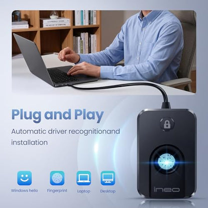 ineo 4.45x3.62x1.22in 3.2oz USB Fingerprint Reader Biometric Authentication Security Device