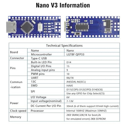 AYWHP 3PCS Nano V3.0 Board 32KB Storage 16MHz Speed USB Connectivity Compatible Windows Mac Linux