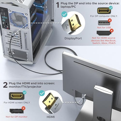 WARRKY 6 Feet WARRKY-AV-DH11 4K 30Hz DisplayPort to HDMI Cable