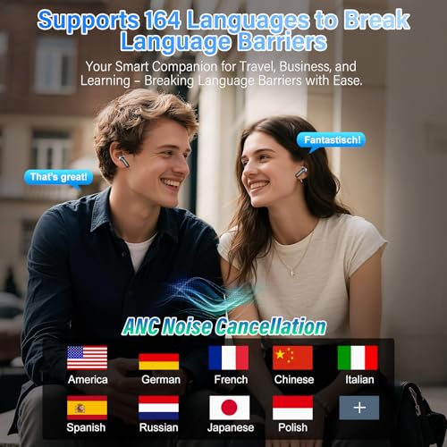 QXUFV U9 Earbuds with Dual Translation, 164 Languages, Bluetooth 5.4, Black