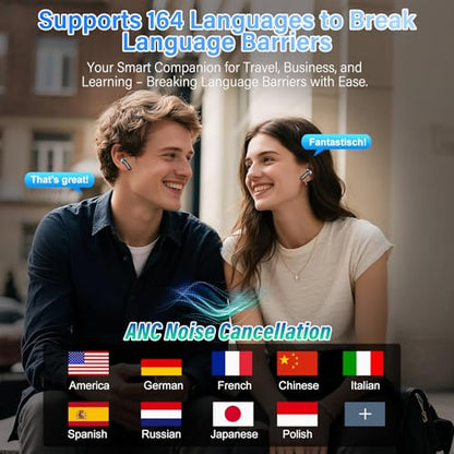 QXUFV U9 Earbuds with Dual Translation, 164 Languages, Bluetooth 5.4, Black