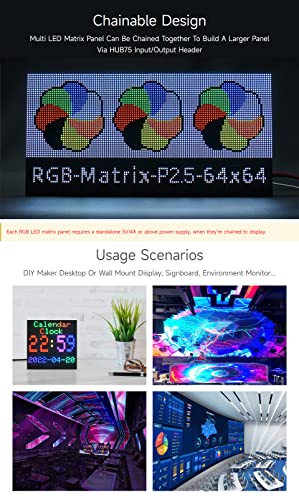 Waveshare 64x64 Pixels LED Matrix Panel 2.5mm Pitch Compatible with Raspberry Pi 5/4B/3B/Zero/Zero W/Zero 2W/Pico/Pico W/Pico WH