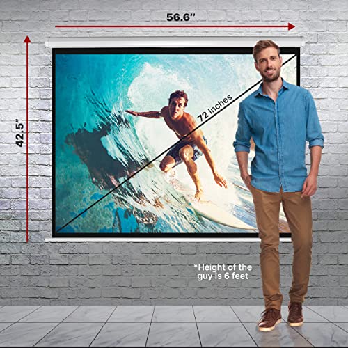 Pyle 72-Inch PRJSM7206.5 Manual Pull Down Projection Screen, Matte Finish, Ideal for Ceiling or Wall Mount