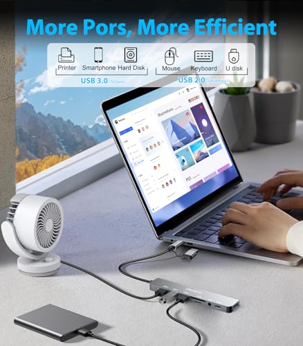 Denlane USB C Hub 8-in-2, USB 3.0, Aluminum Enclosure, for Desktops, Laptops, Tablets & Smartphones