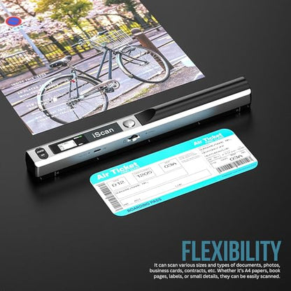 Generic Portable Document Scanner for Photos and Receipts, 900 dpi, USB Connection, Dimensions: 10.04"D x 1.1"W x 0.98"H
