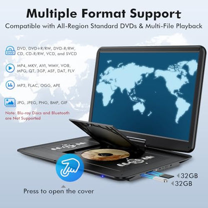 WONNIE 15.6 Inch W-1458B 1366x768 LCD Portable DVD Player