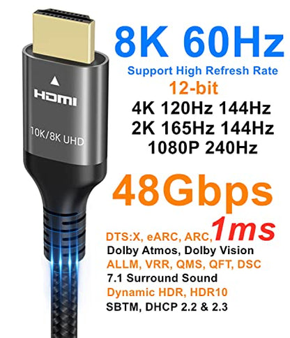 Ubluker 5 Feet UB1515 HDMI Cable 48Gbps 240Hz Male-to-Male