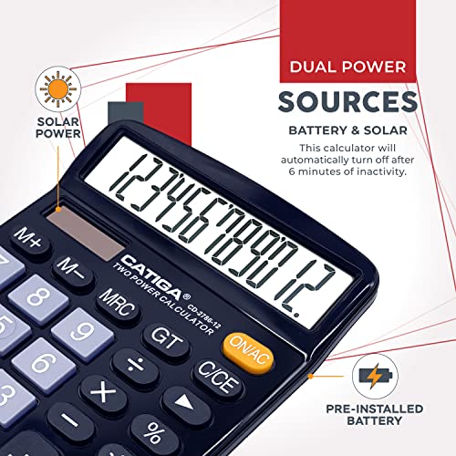 CATIGA 6" x 4.72" CD-2786 LCD Solar Powered Standard Function Calculator