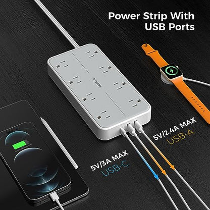 TESSAN 8 Outlets Power Strip Model TS-108-C 125V 15A Surge Protector
