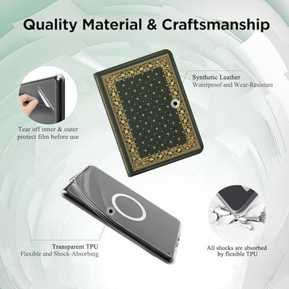 Vane Oak 7" Kindle Paperwhite Case with Auto Sleep/Wake, Magnetic Detachable, Slim PU Leather, Ornate Green