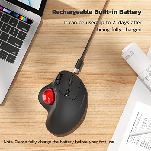 Nulea M501 Wireless Trackball Mouse Bluetooth Ergonomic 6 Buttons Right Hand