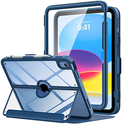 MoKo iPad 11" Case (A16) 11th Gen 2025 / 10.9" 10th Gen 2022, Hard PC & TPU, Adjustable Stand, Navy Blue