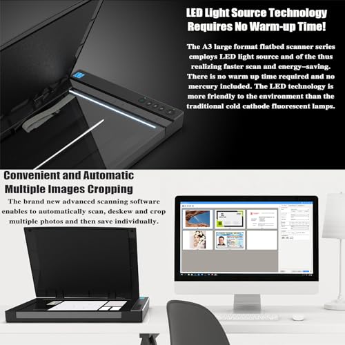 KJYLJYX A3 Flatbed Document Scanner 2400 dpi 48-bit Color Depth USB