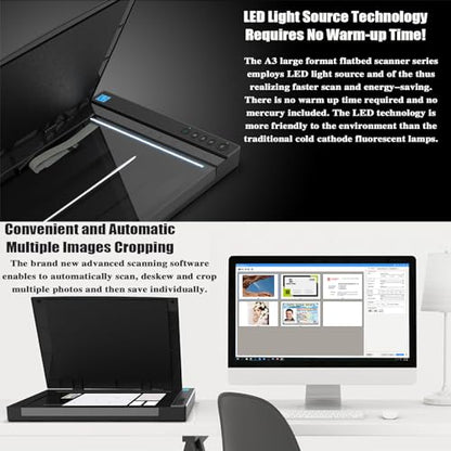 KJYLJYX A3 Flatbed Document Scanner 2400 dpi 48-bit Color Depth USB