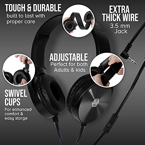 Sonitum 5 Count BM5P On-Ear Headphones with Microphone 32 Ohm Dynamic Driver Wired Communication Headsets for Kids