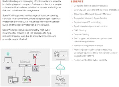 SonicWall TZ370W Wi-Fi Security Gateway - 8 Port - 750 Mbps LAN - Internal Antenna - SonicOS