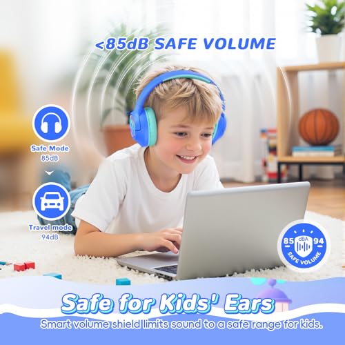 Botesty Sound BS01 Kids Bluetooth Headphones, 3.5mm Jack, 85dB Safe Volume, Blue, Over Ear