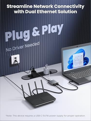 WARRKY 1 to 2 Ethernet Splitter RJ45 1000Mbps Aluminum Case Plug-and-Play