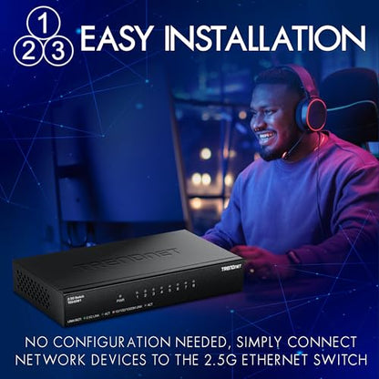 TRENDnet 8-Port TEG-S381 2.5G Switch, 8 x 2.5G RJ45 Ports, 40Gbps Capacity, Ethernet Splitter