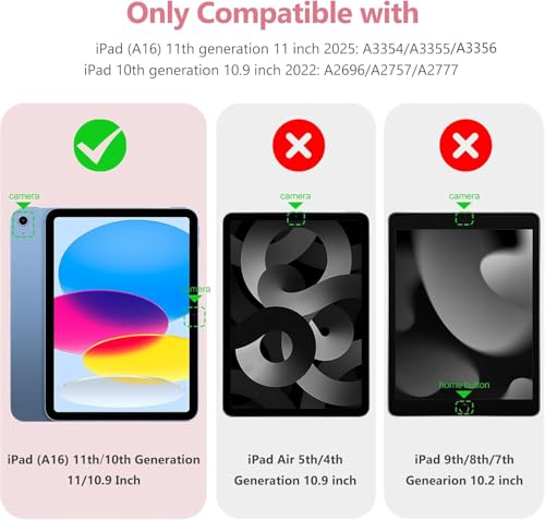 Wenlaty iPad Compatible Case A16 11 Inch 2025 A3354/A3355/A3356, iPad 10th Gen 10.9 Inch 2022 A2696/A2757/A2777, Clear Hybrid Case, Solid Watermelon Pink