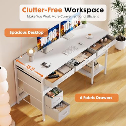 Sweetcrispy 47 Inches Computer Desk with 6 Drawers SWYMHJ2-D6BC-47WT