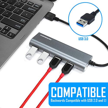 Kingwin 4-Port USB 3.0 Hub KSG-400, 5Gbps Data Transfer Rate, Aluminum Enclosure, Compatible with Windows and Mac