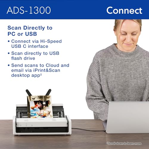Brother 4" D x 11.3" W x 3.3" H ADS-1300 600 dpi Desktop Scanner