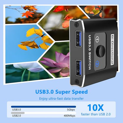Movcle USB 3.0 Switch, Bi-Directional USB Switcher, 5 Volts, 1 Amps, Normally Closed, Push Button, 2-way, IP20, RoHS Compliant