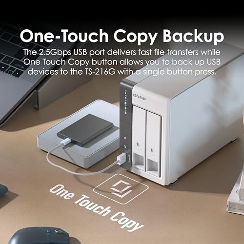 QNAP 2-Bay TS-216G-US Diskless NAS Ethernet Connectivity 2.5GbE 4GB DDR4 AI Acceleration