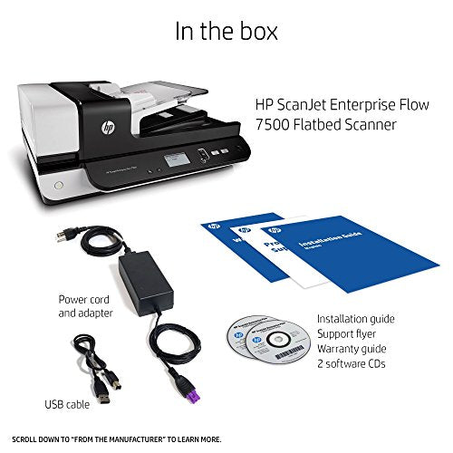 HP ScanJet Enterprise Flow 7500 Flatbed OCR Scanner, USB, 600dpi, CCD Sensor
