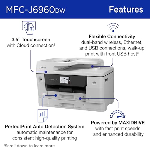 Brother MFC-J6960DW INKvestment Color Inkjet Multifunction Printer 11"x17" 1200x4800dpi Wireless