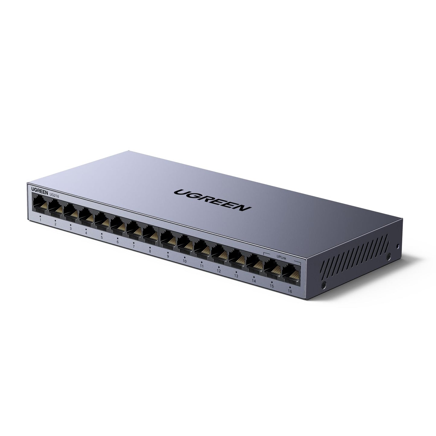 UGREEN 16-Port Ethernet Switch, Unmanaged Network Splitter, Self-Adjusting Ports, Metal Case, DC 12V Power Adapter