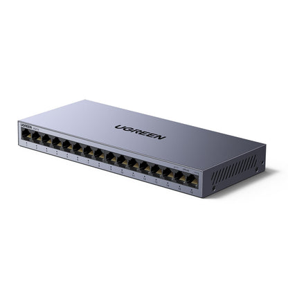 UGREEN 16-Port Ethernet Switch, Unmanaged Network Splitter, Self-Adjusting Ports, Metal Case, DC 12V Power Adapter