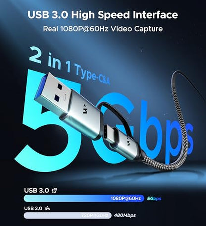 Warrky 2-in-1 USB 3.0 Capture Card WARRKY-AV-CC03 1080p 60FPS HDMI
