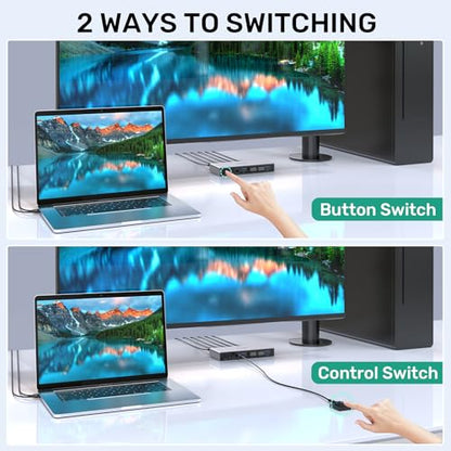 SUIDEK HDMI KVM Switch 2 Computers 2 Ports 5V 2A Push Button Surface Mount Aluminum