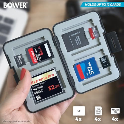 Bower SCS-MW4 Memory Card Case | Water Resistant | 12 Card Capacity | Heavy Duty Protection | Black