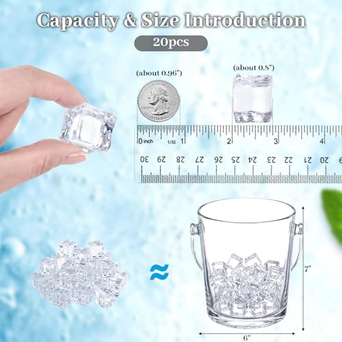 DOMESTAR 0.8 x 0.8 x 0.6 Inches HR0001 Plastic Ice Cubes, 20 Pieces, BPA Free, Mildew Resistant, Dishwasher Compatible