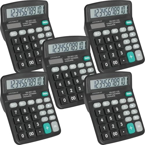 YesBes 4.25 Inch Calculator 5 Pack Solar Powered 12 Digits Basic Function