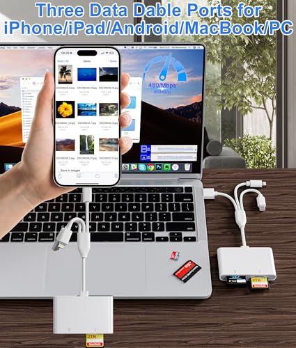 Bawanfa Plus Memory Card Reader AP554 4-in-1 Adapter USB Type A, USB Type C, Lightning Compatible for SD/microSD/MS/xD-Picture