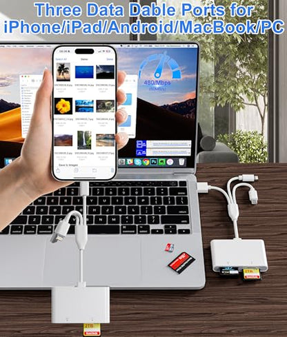 Bawanfa Plus Memory Card Reader AP554 4-in-1 Adapter USB Type A, USB Type C, Lightning Compatible for SD/microSD/MS/xD-Picture